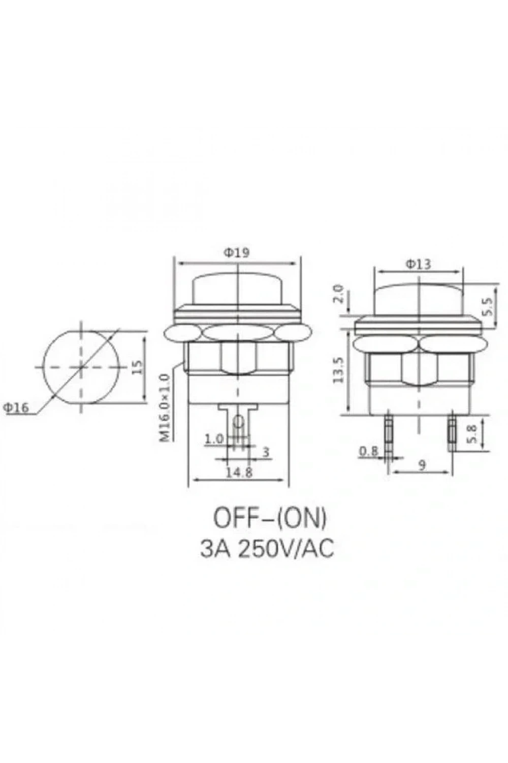 IC-180A 16mm Yaylı Push Buton R13-507 Kırmızı