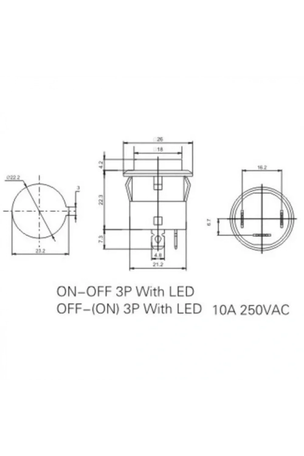 IC-180F 26mm Kalıcı Ledli Rocker Buton Power Simgeli 3P