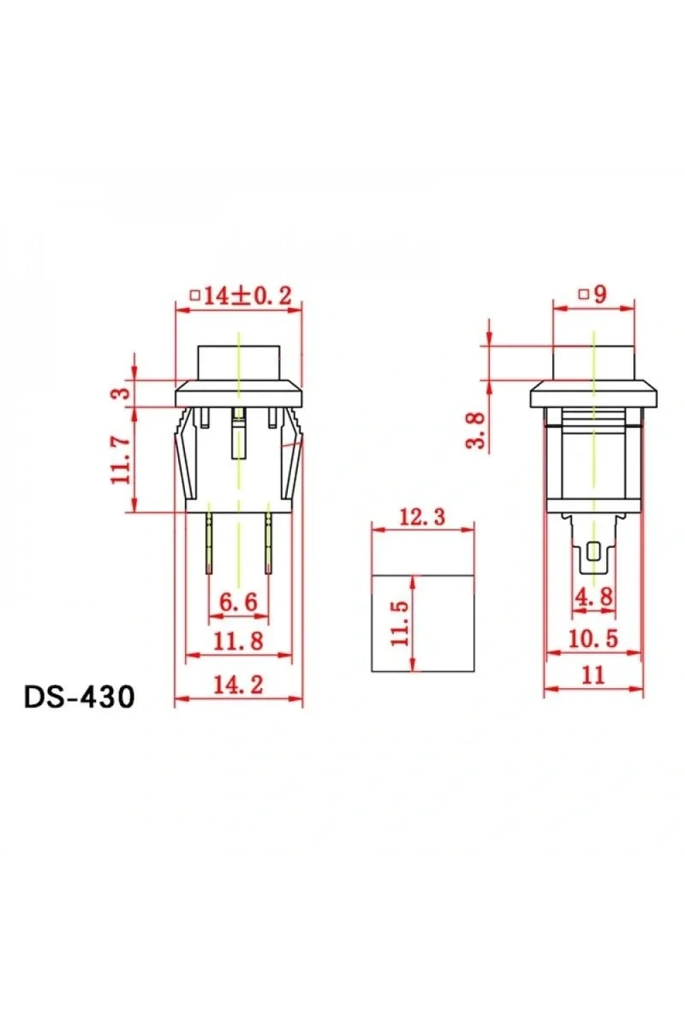 IC-180K-0 Kare Buton Kırmızı Yaylı Ters DS-430