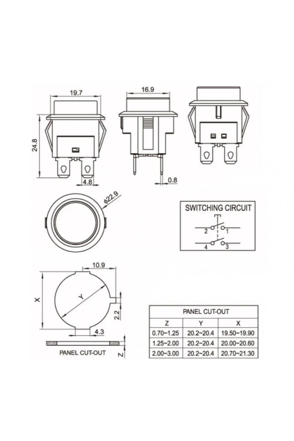 IC-180N Buton Plastik 22mm 12V 4P Kırmızı