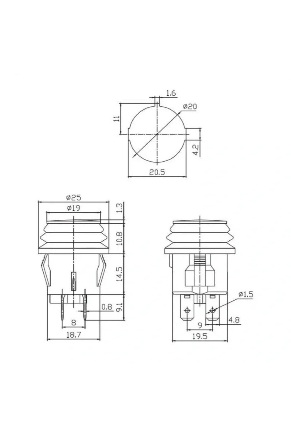 IC-180W Basmalı Yuvarlak Kırmızı Işıklı Kalıcı Körüklü Anahtar 20A 12V ASW-29D