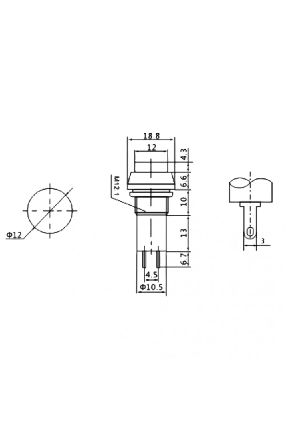 IC-187 Buton Ø12mm Normalde Kapalı (Ters Kontak)