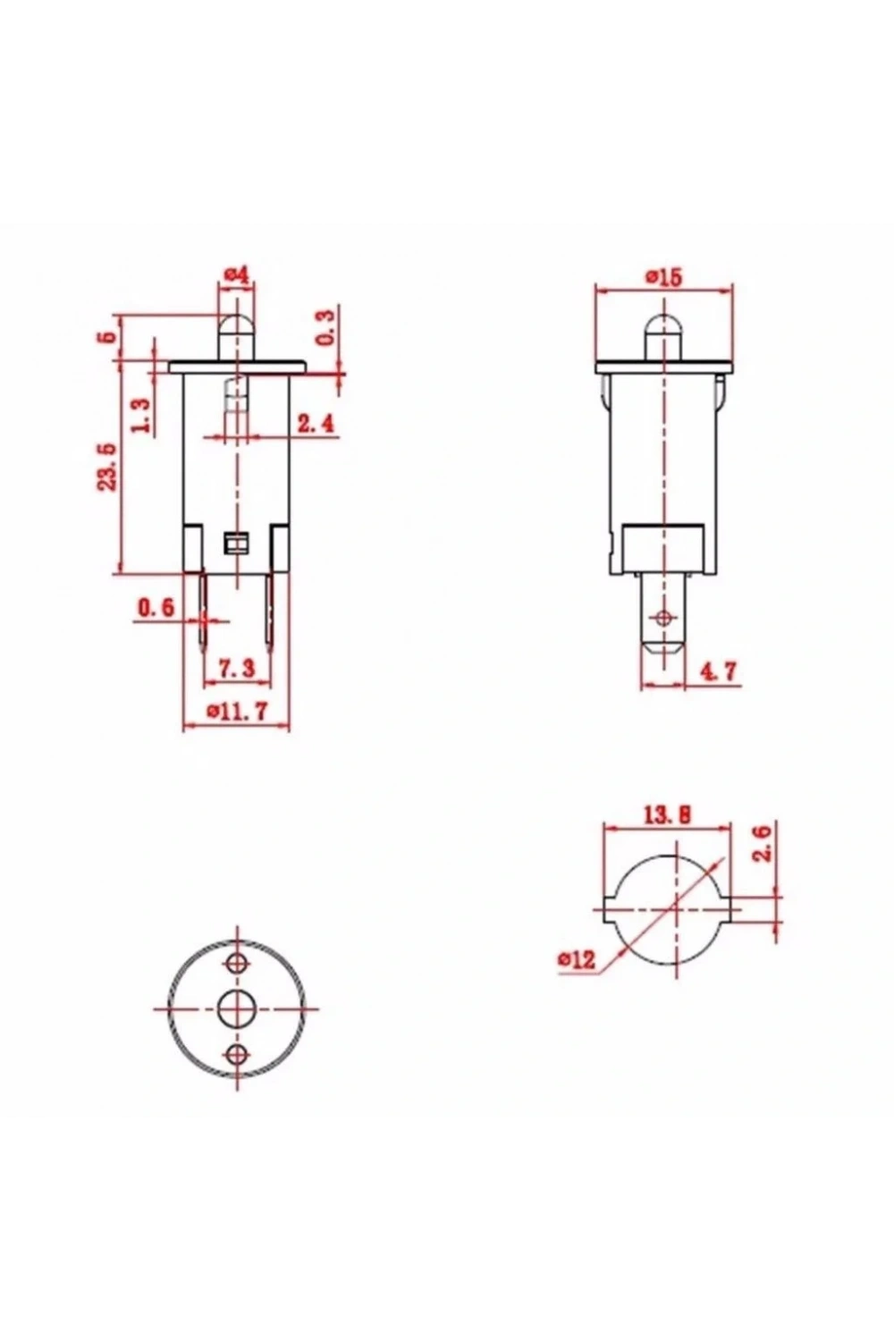 IC-187A Ters Kapak Switch Normalde Kapalı Kontak 12mm Siyah 1 Adet