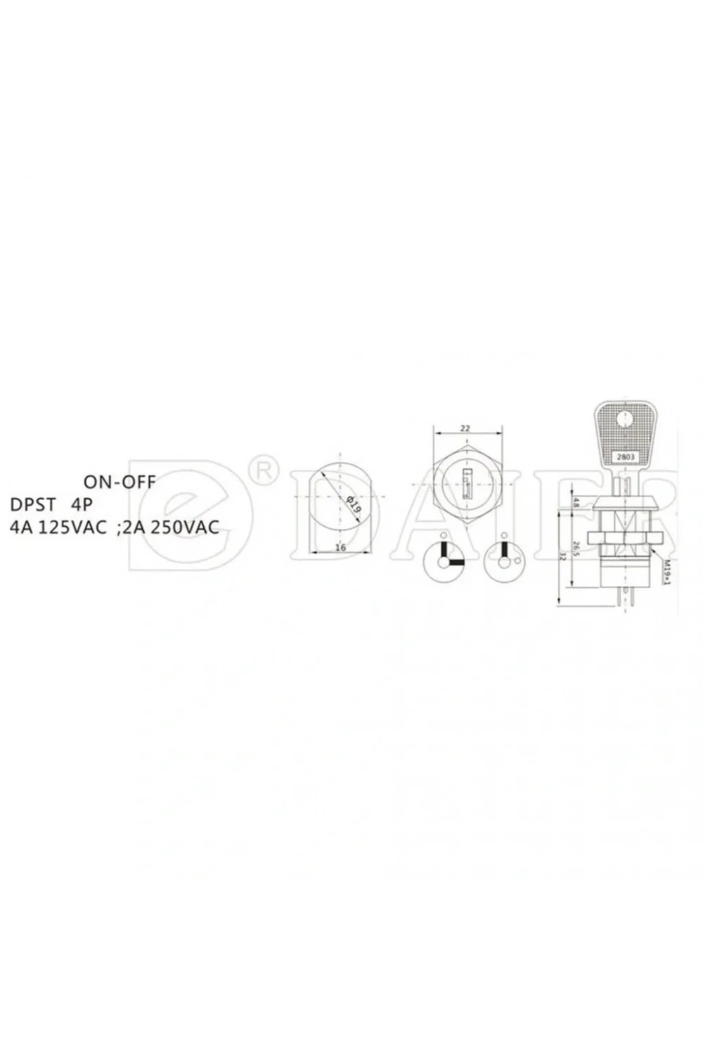 IC-195C Anahtarlı Switch 0-1 Ø19mm K19-02-201