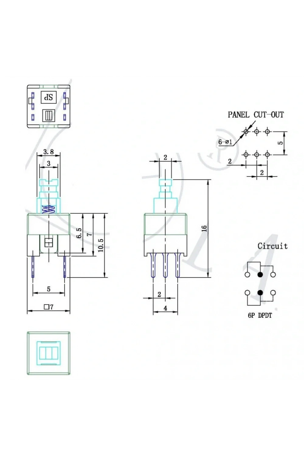 IC-198 6 Pinli Bacaklı Kalıcılı Yaylı Push Buton 8x8mm