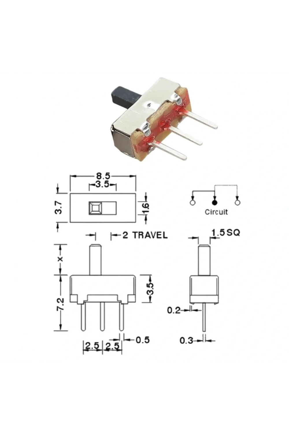IC-205-S Mikro Slide Switch On-Off Pcb 3P