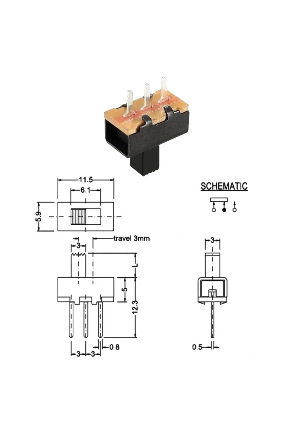 IC-205 Slide Switch On-Off 3P Pcb