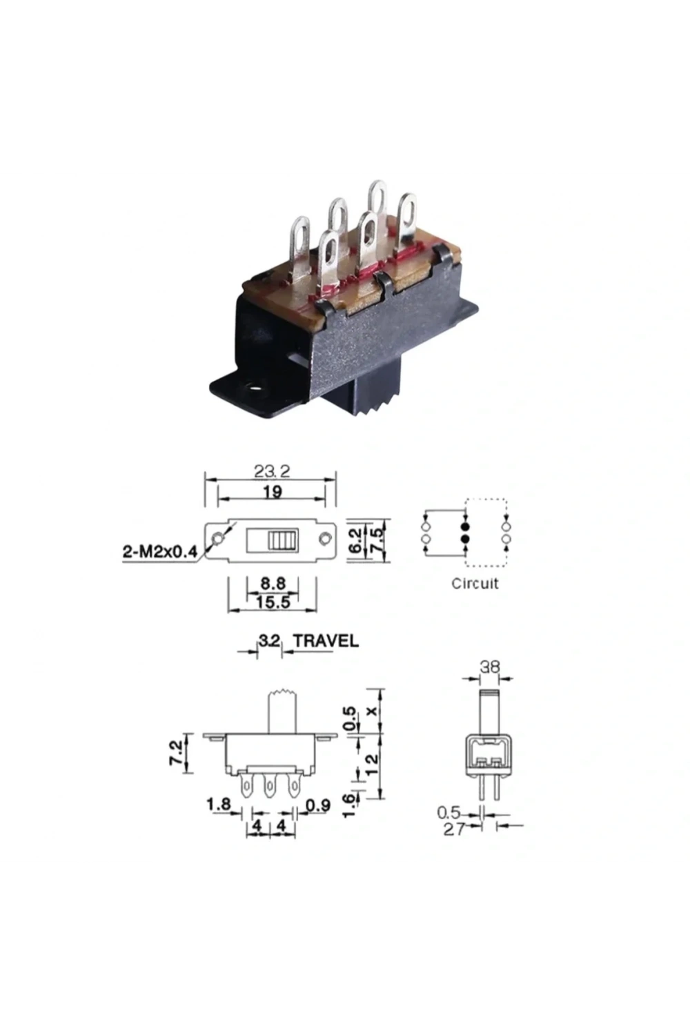 IC-208A Slide Switch On-Off-On 6P