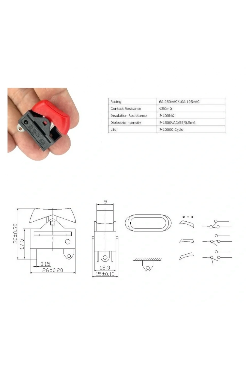 IC-209 Saç Kurutma Makinası Düğmesi Anahtarı 3P 0-1-2 Siyah