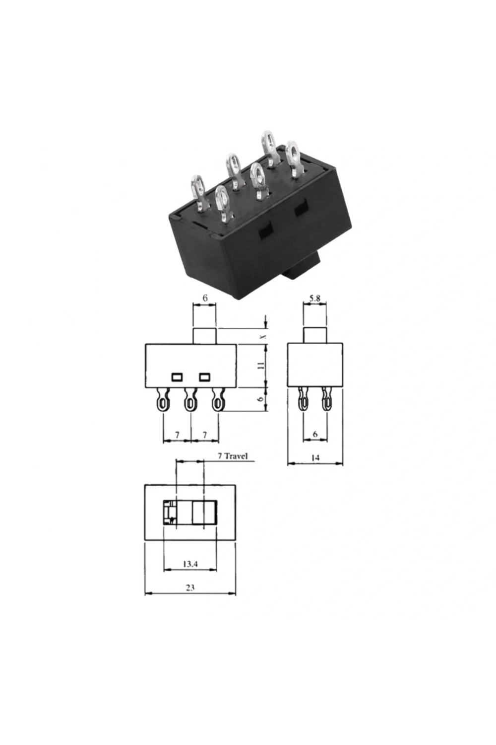 IC-210 Slide Switch 0-1 Plastik Lehim Bacak 6P