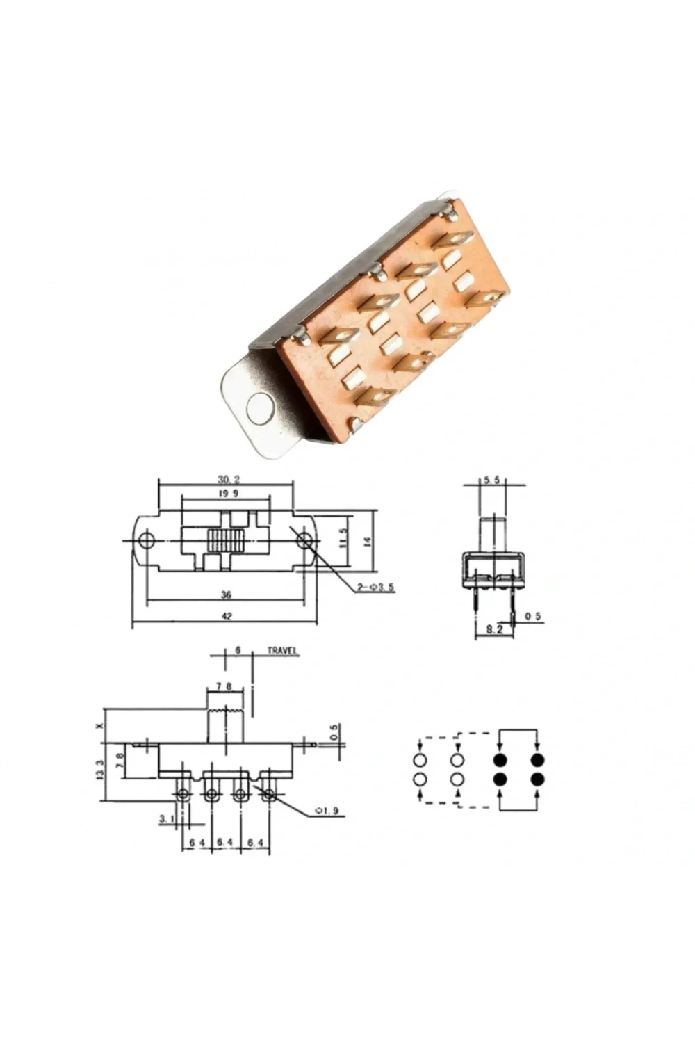 IC-211A Slide Switch 0-1-2 8P Metal