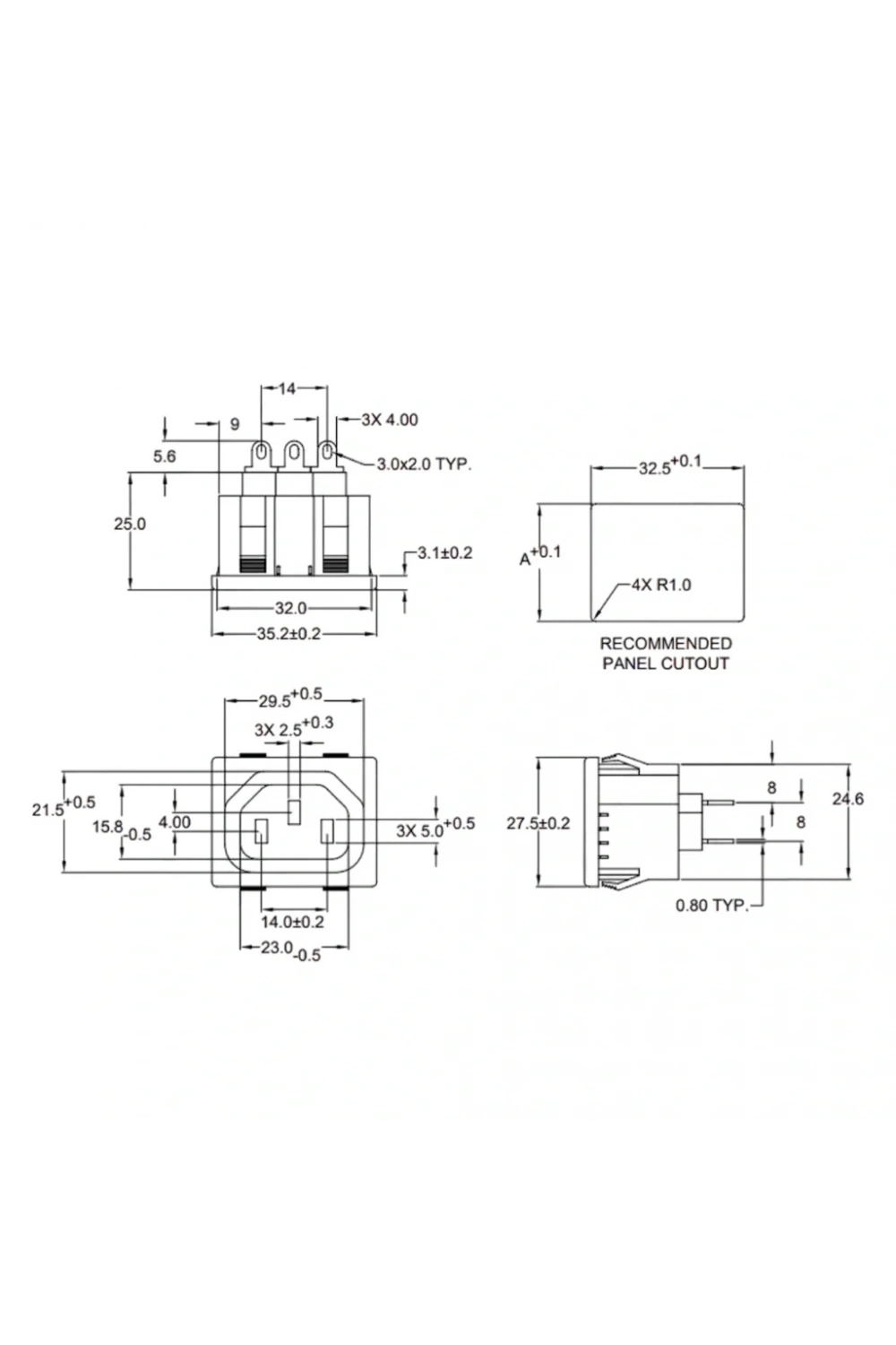 IC-212D C13 Power Soket Dişi Kulaksız AS-04F