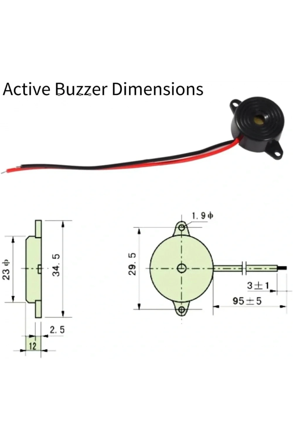 IC-221 Kablolu Buzzer Devreli Piezo 12-24V DC 23mm