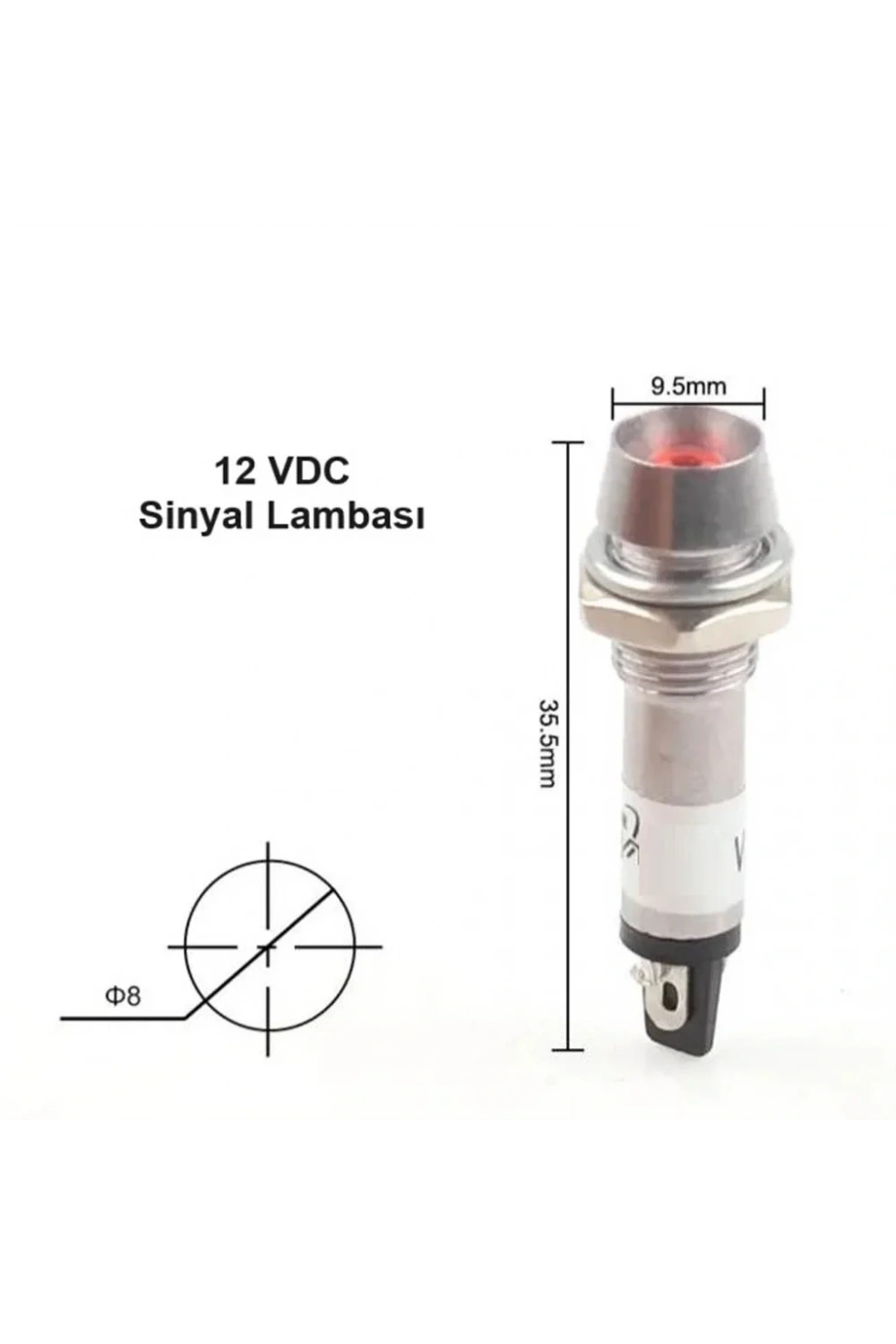 IC-225 8mm Sinyal Lambası Metal 12V Kırmızı