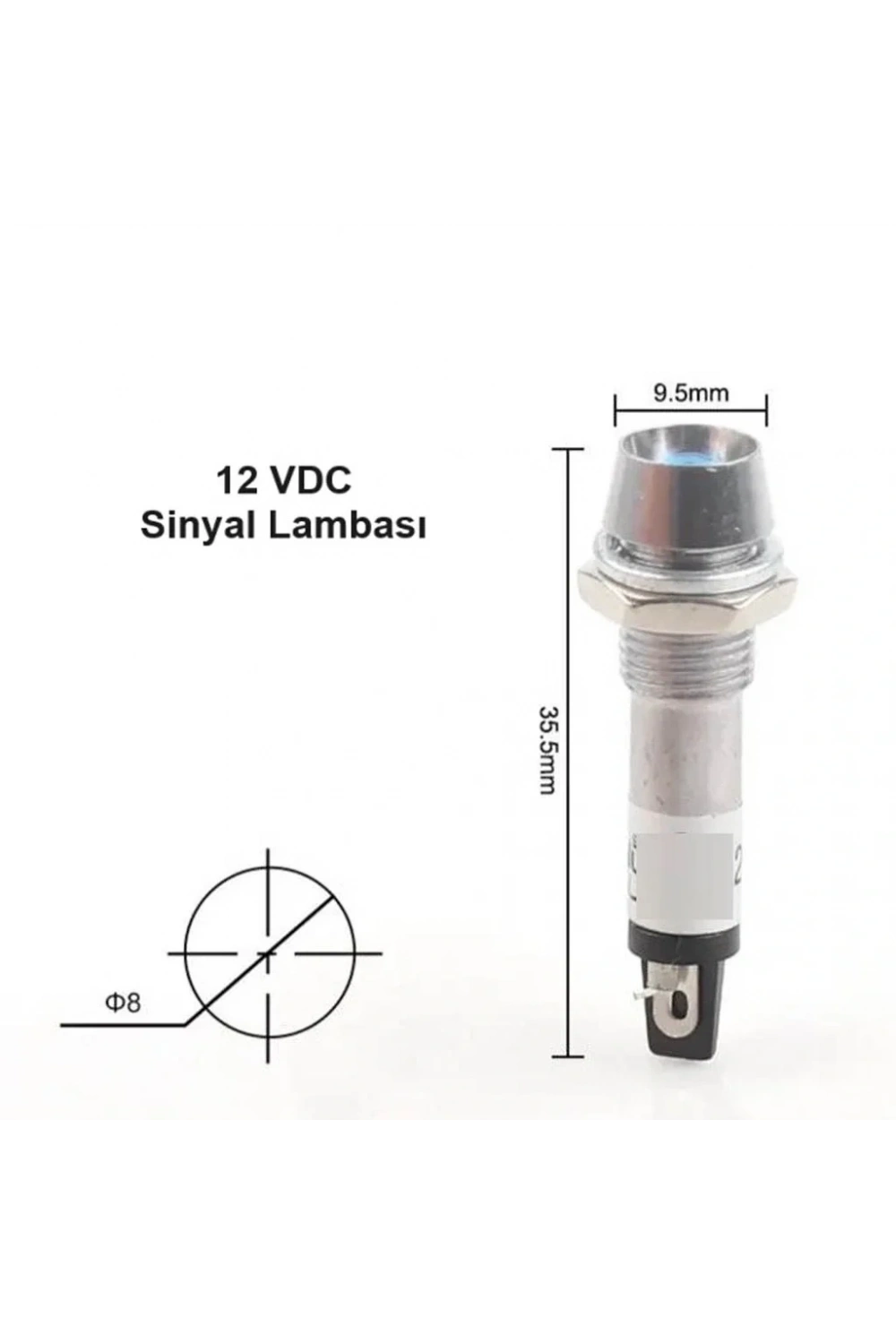 IC-225 8mm Sinyal Lambası Metal 12V Mavi