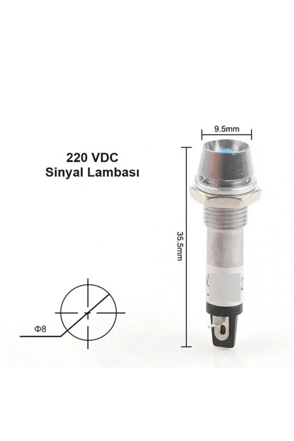 IC-225 8mm Sinyal Lambası Metal 220V Mavi