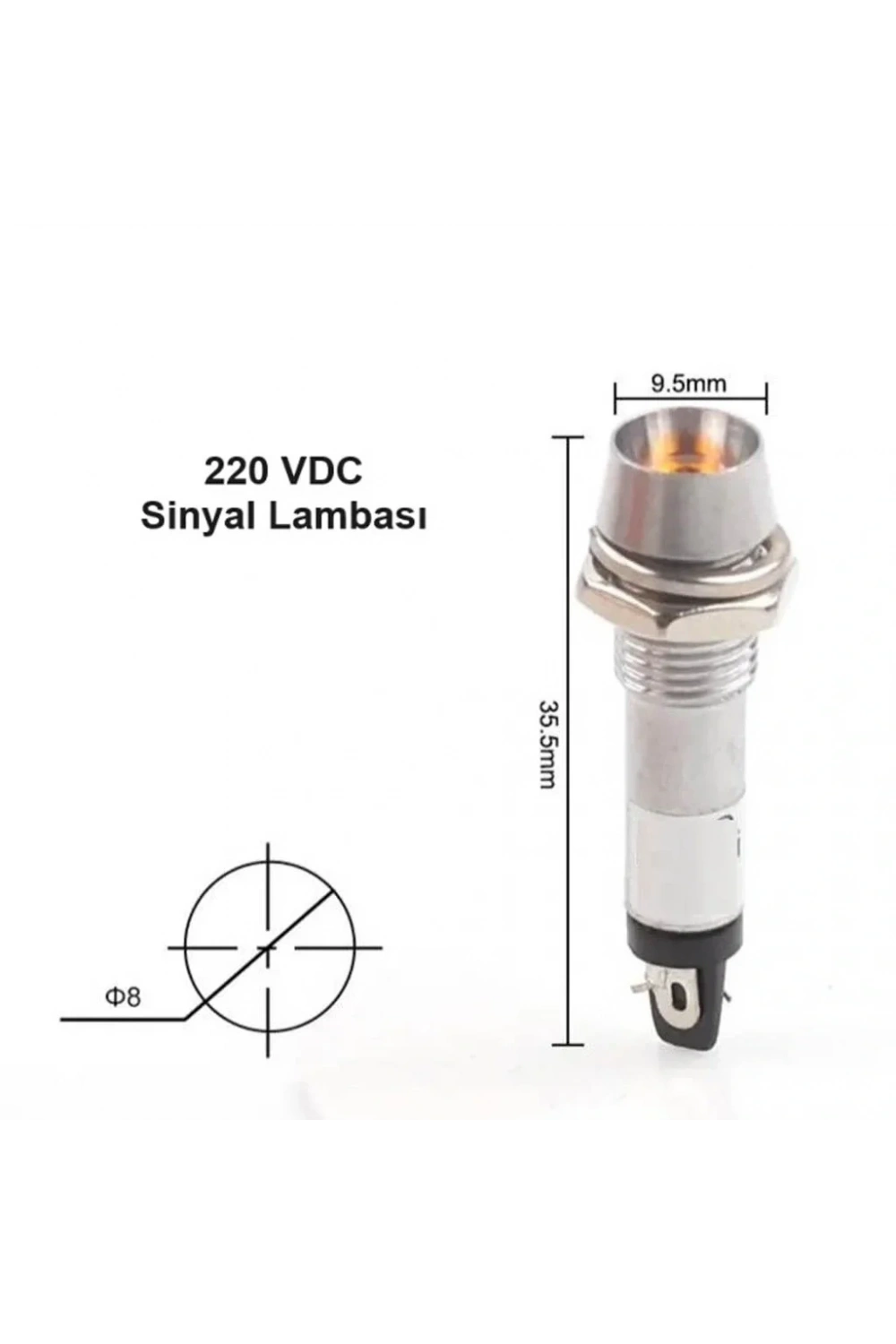IC-225 8mm Sinyal Lambası Metal 220V Sarı