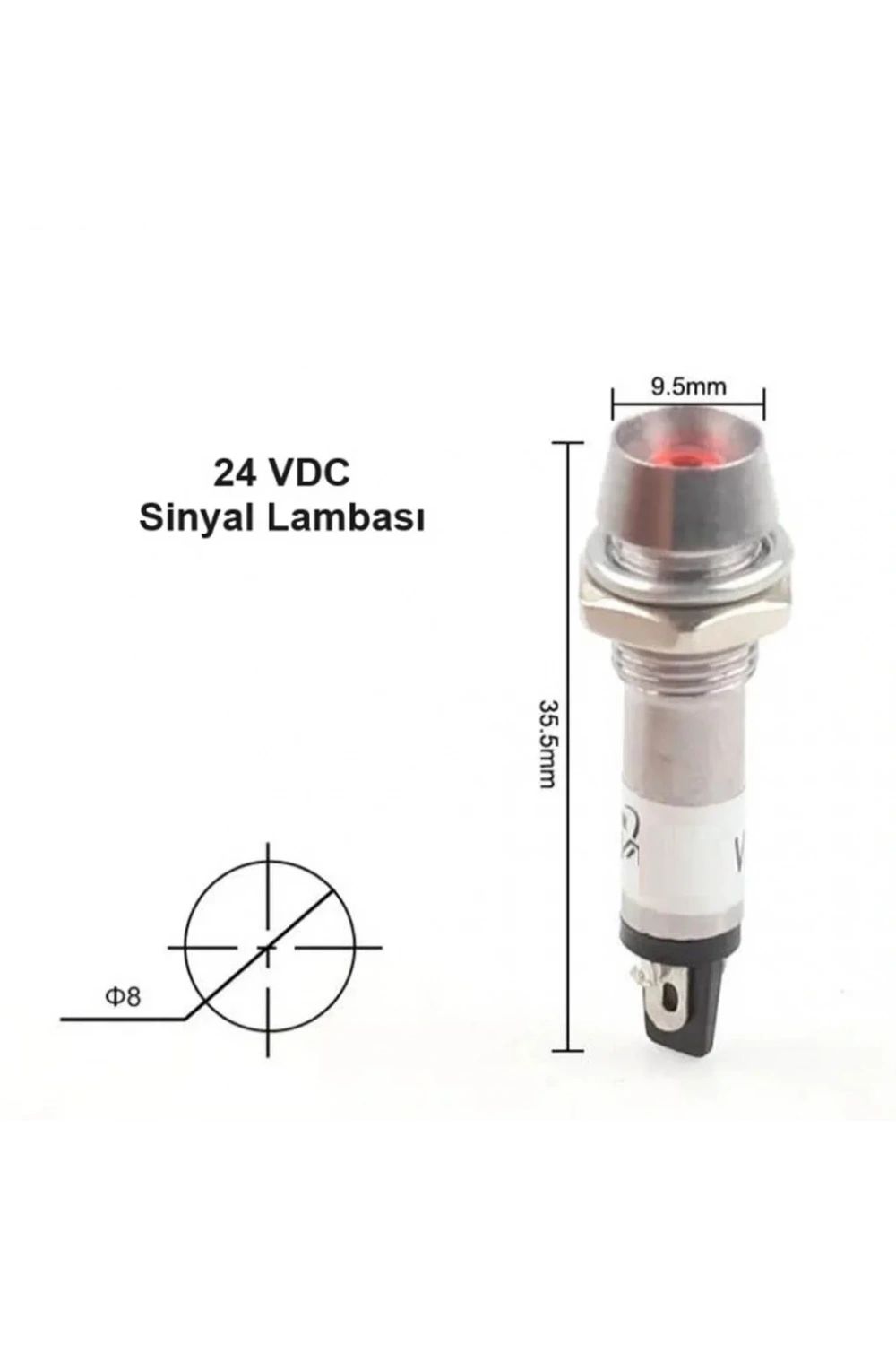 IC-225 8mm Sinyal Lambası Metal 24V Kırmızı