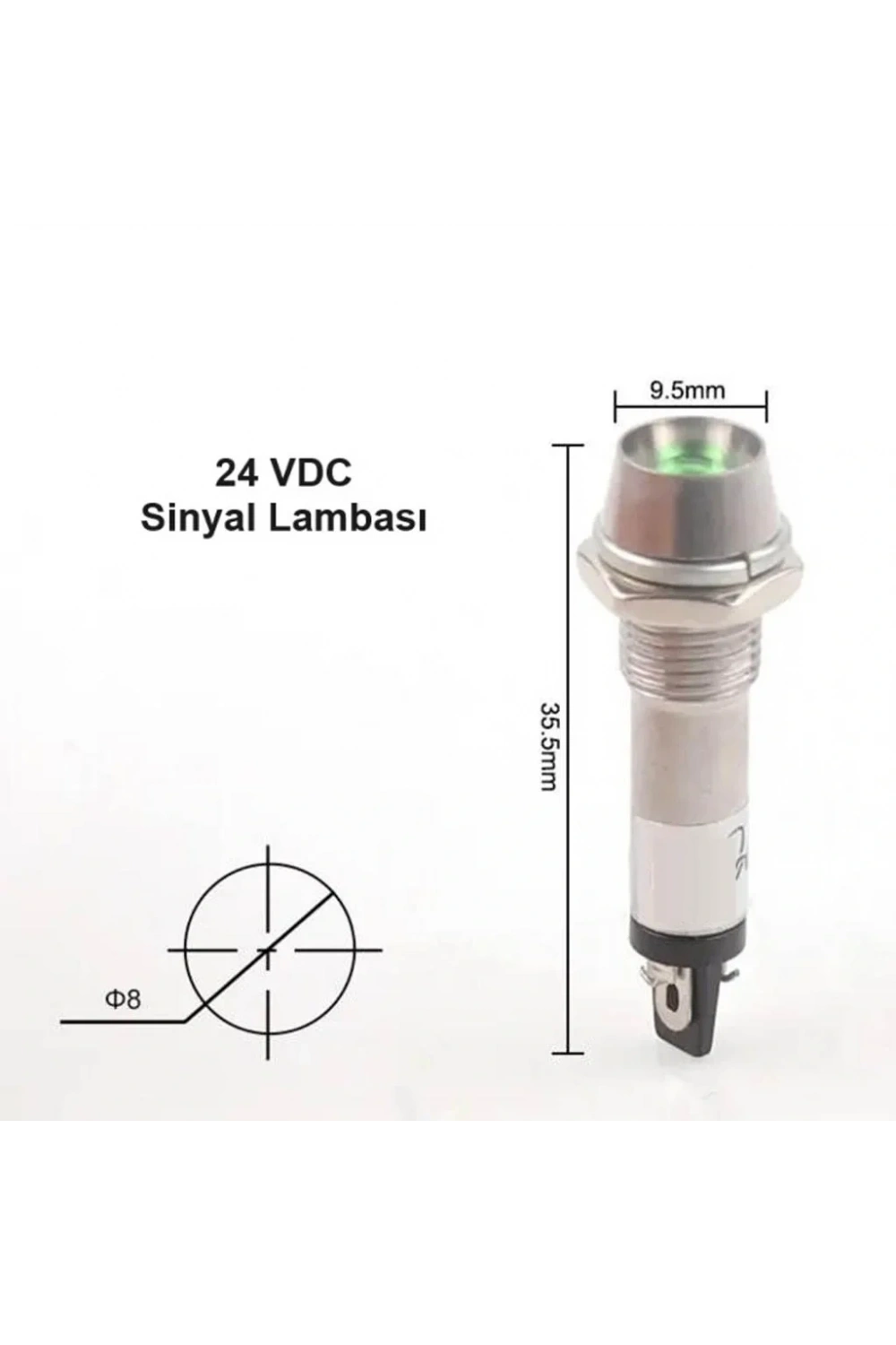 IC-225 8mm Sinyal Lambası Metal 24V Yeşil