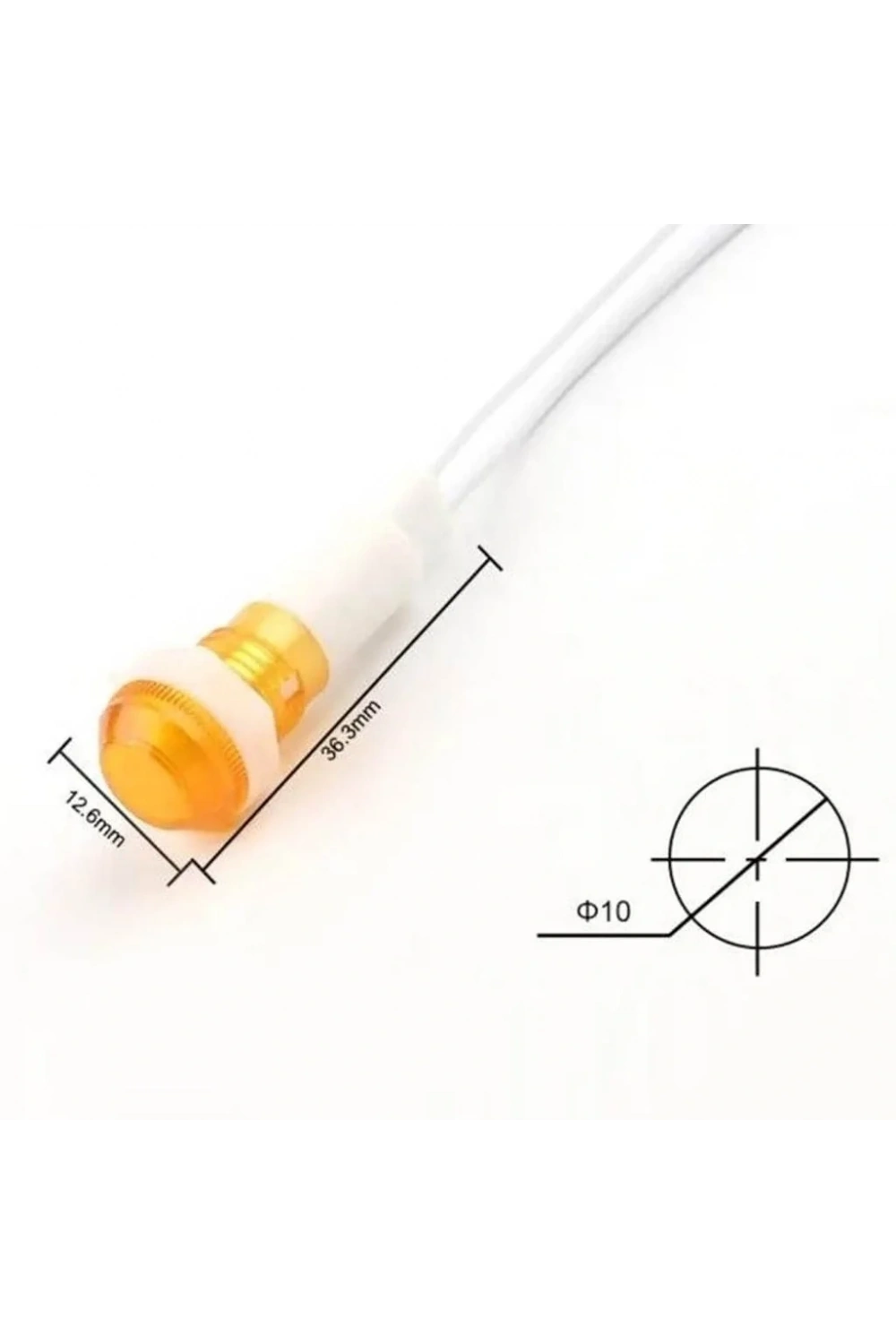 IC-227 10mm Sinyal Lambası Plastik Kablolu 220V Sarı