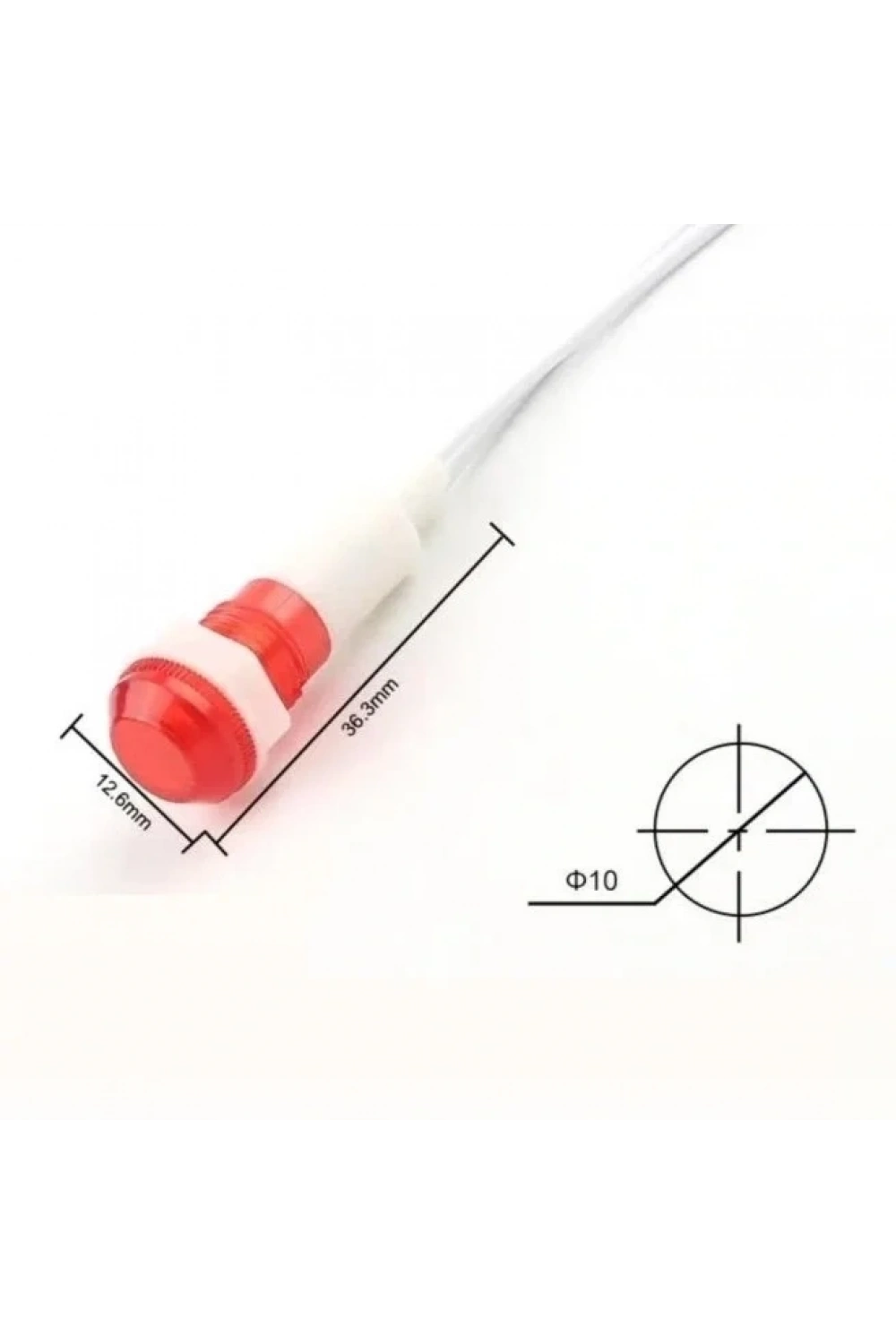 IC-227 10mm Sinyal Lambası Plastik Kablolu 24V Kırmızı