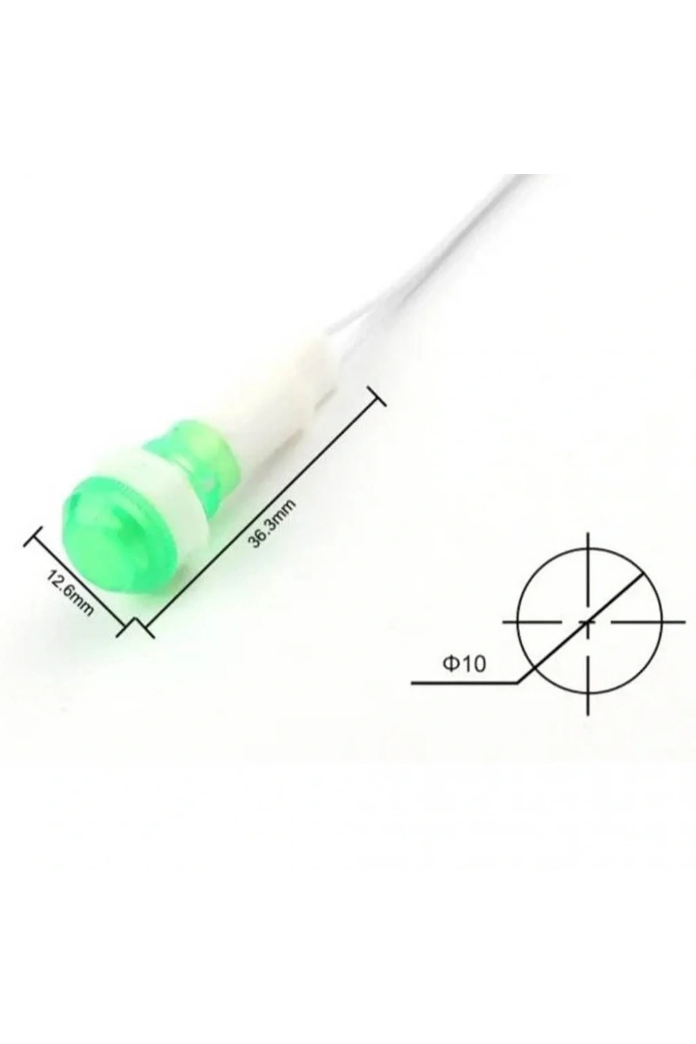 IC-227 10mm Sinyal Lambası Plastik Kablolu 24V Yeşil