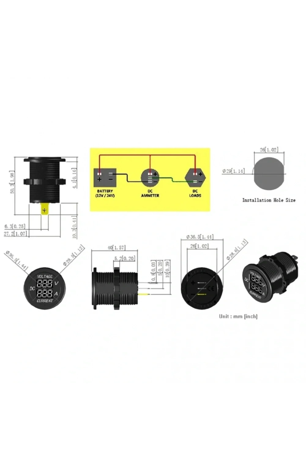 IC-231E Pano Uçlu Volt-Ampermetre 28mm