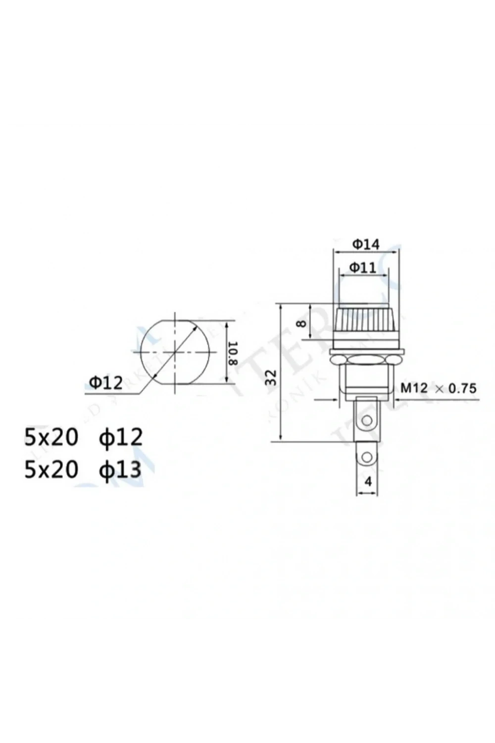 IC-235A Sigorta Yuvası 5x20mm Ø12mm - Ø13mm A Kalite