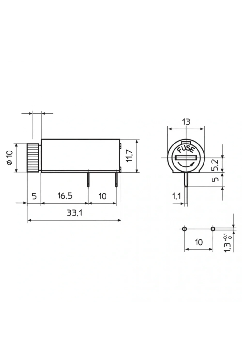IC-235B Sigorta Yuvası 5x20mm 90° PCB