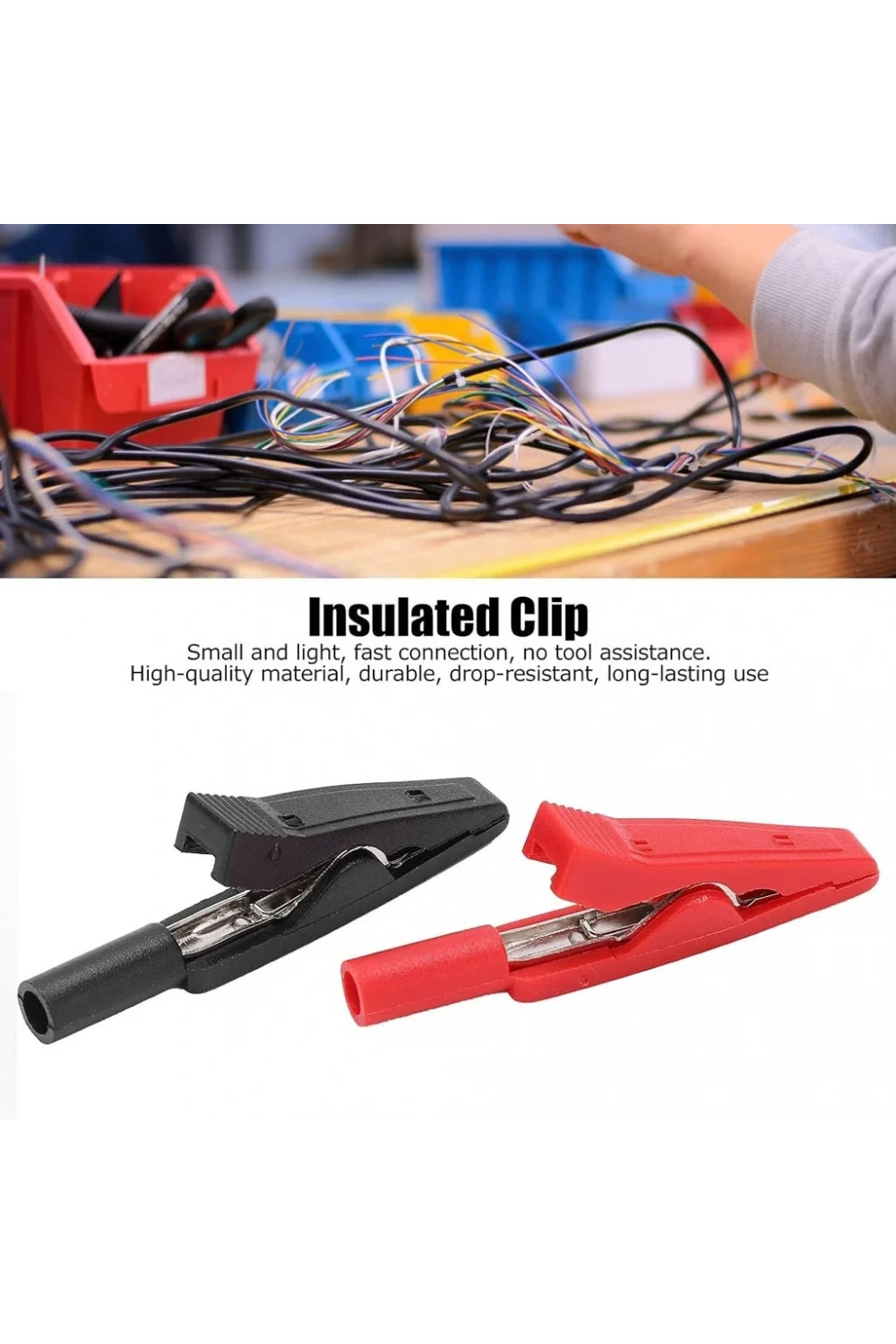 IC-243D 2mm Banana Jak Girişli Krokodil Timsah Ağzı Siyah-Kırmızı Set