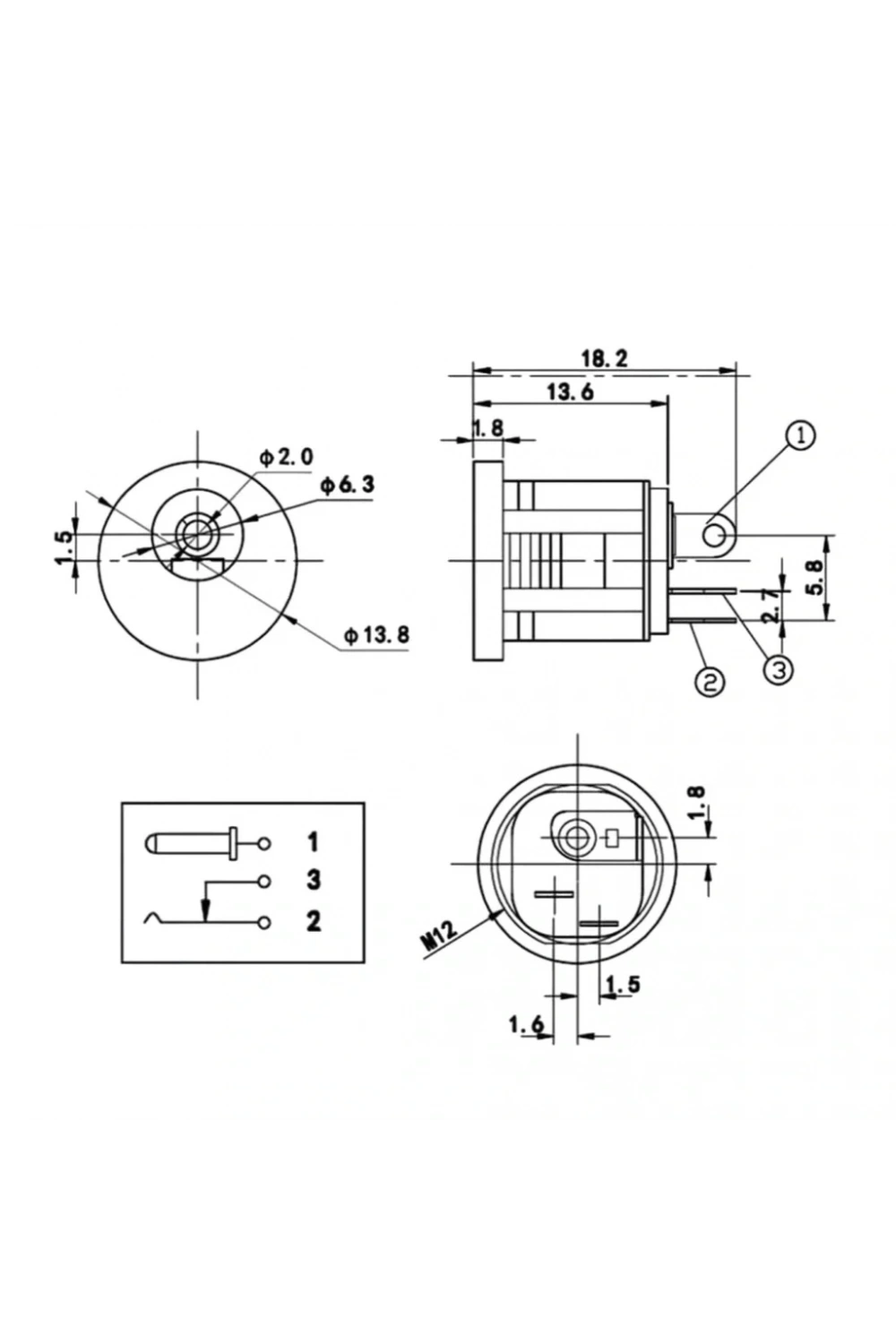 IC-257B DC Jak 2.1mm Geçmeli Tip