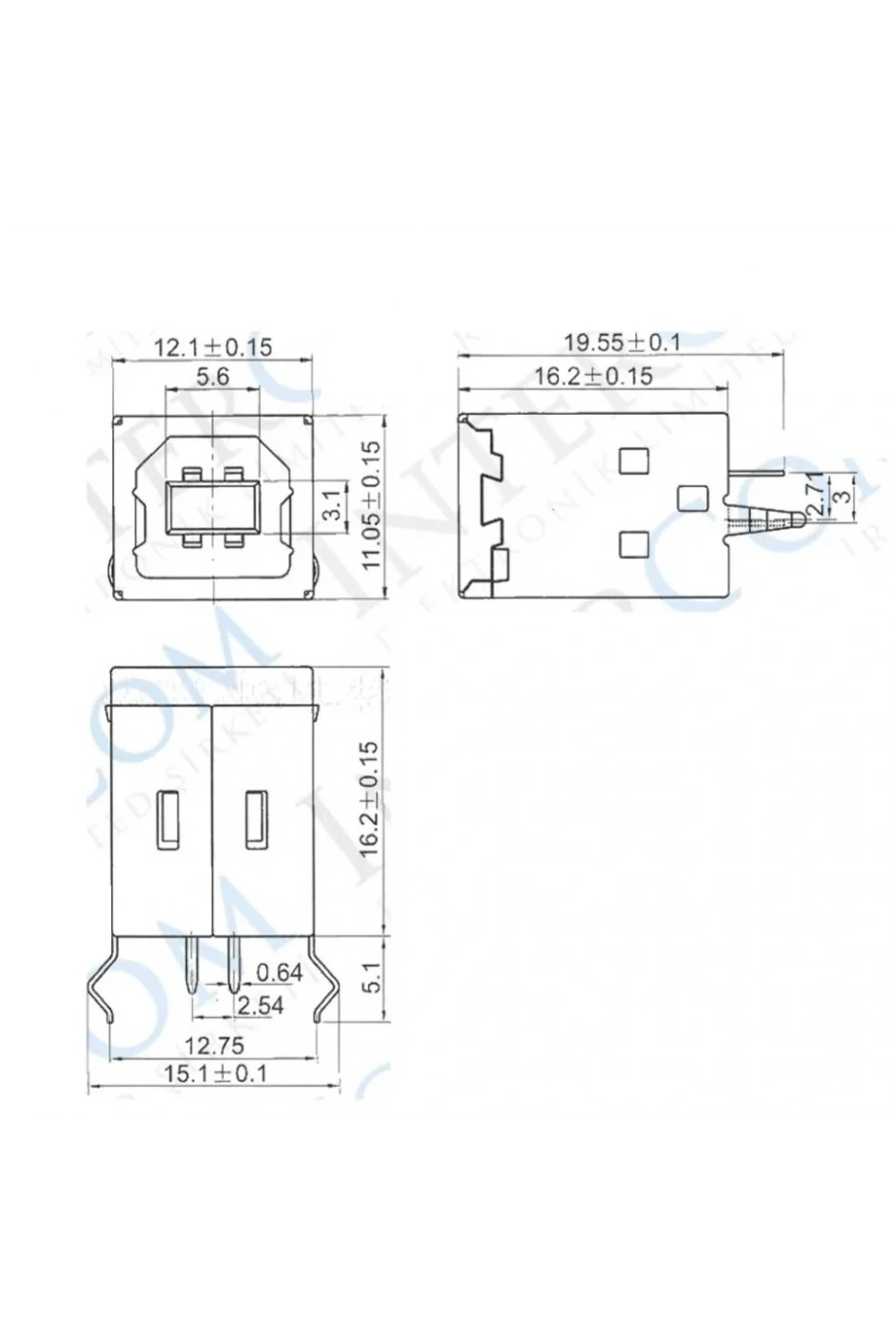 IC-263 USB Şase B Tip 180° Dişi Konnektör