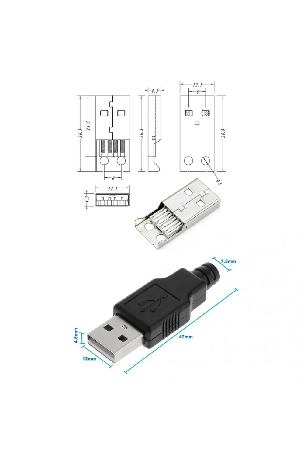 IC-264A USB A Tip Seyyar Kapaklı Erkek USB Soketi