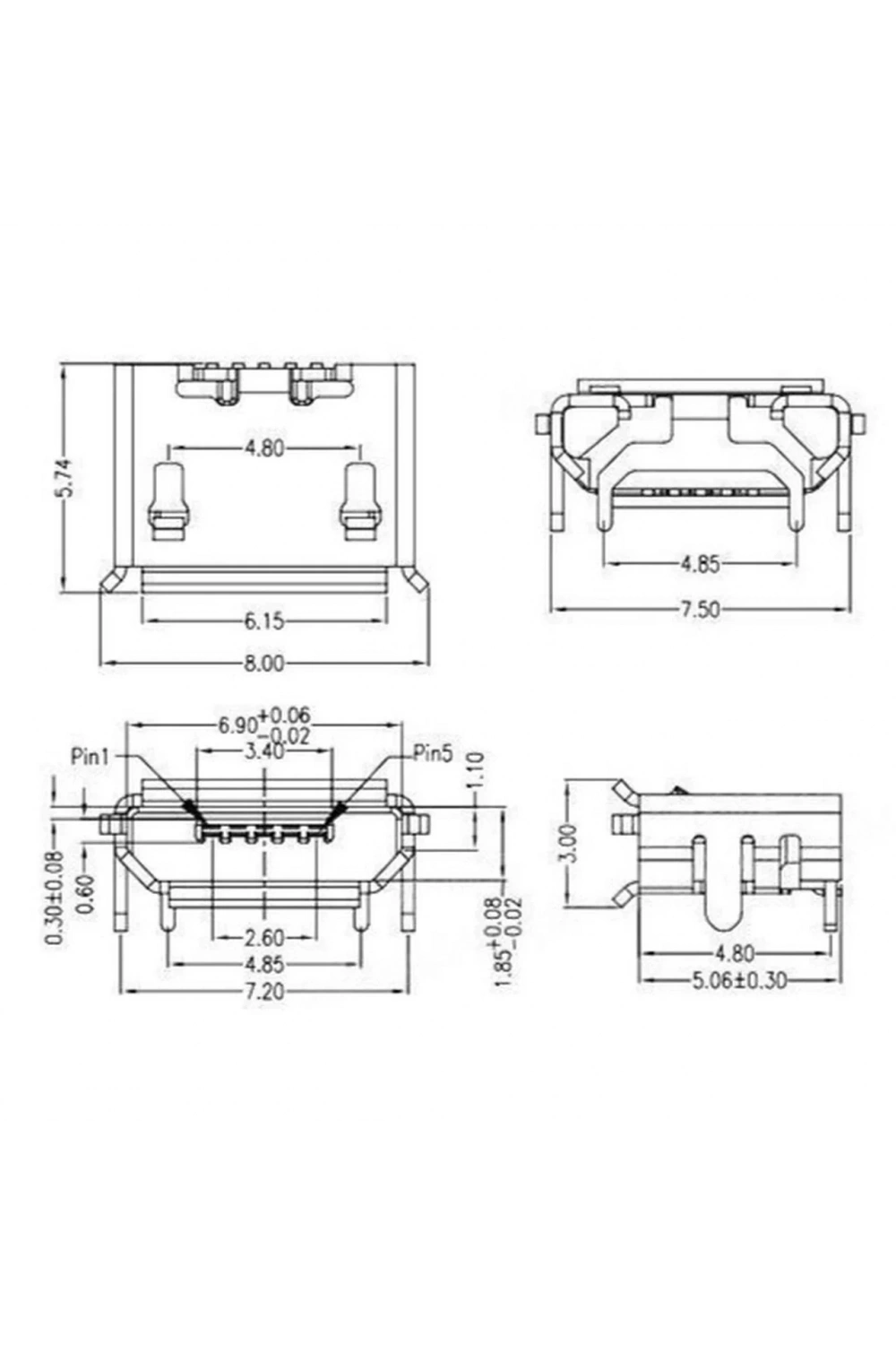IC-266A-1 Micro USB Konnektör Mikro USB Soket 4 Şase 5 Pin