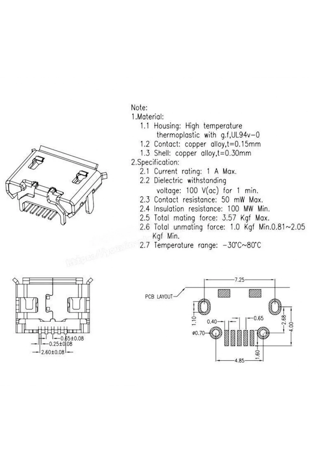 IC-266A-1 Micro USB Konnektör Mikro USB Soket 4 Şase 5 Pin