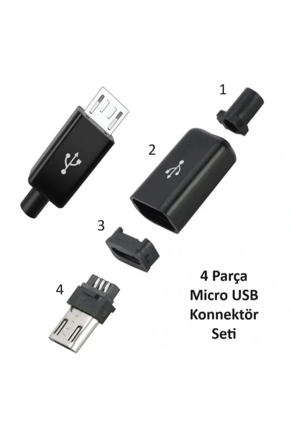 IC-266A-5 Erkek Micro USB Konnektör Seti Şarj Kablo Soketi