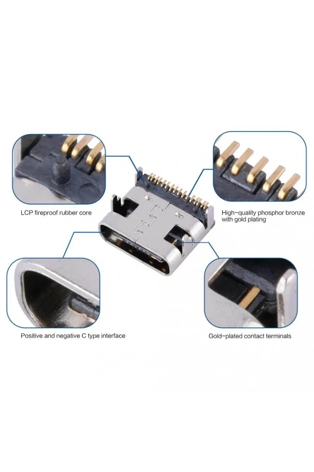 IC-266B-4 Dişi Type-C Soket USB-C Konnektör Şase 16 Pin