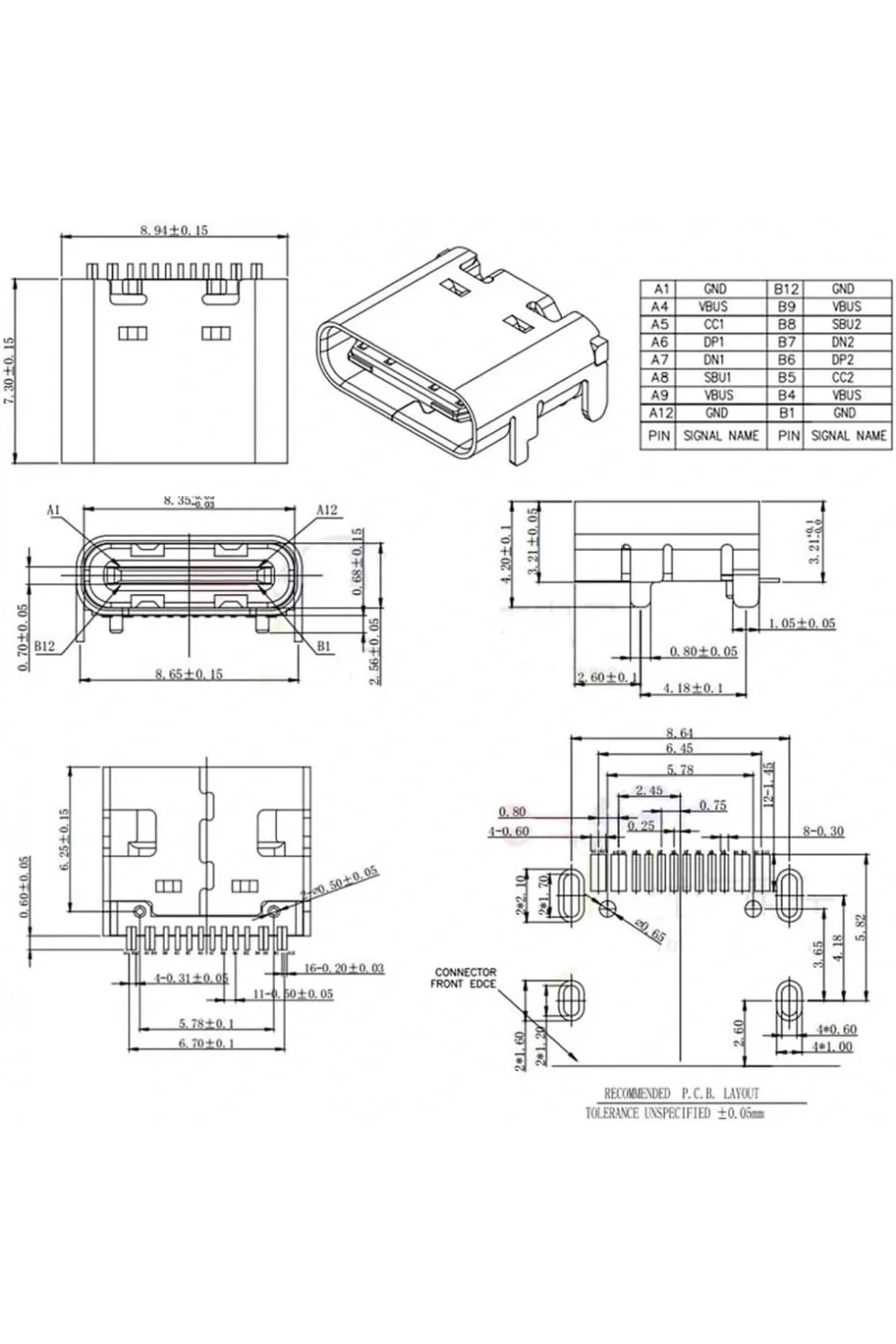 IC-266B-4 Dişi Type-C Soket USB-C Konnektör Şase 16 Pin