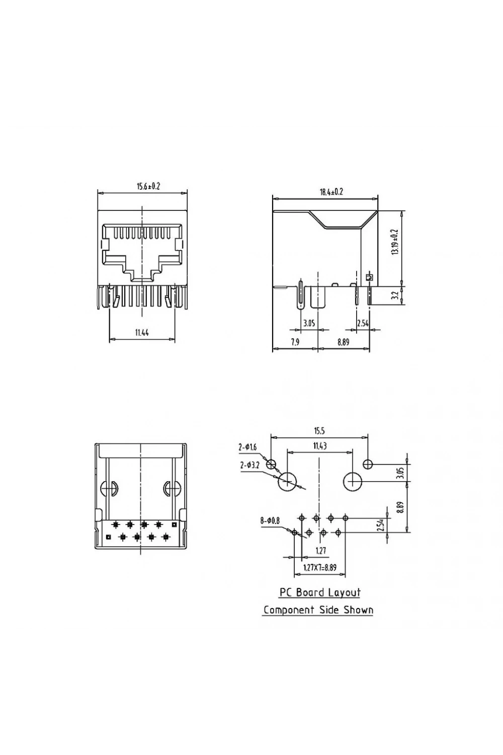 IC-266H-5 RJ45 Şase PCB Ucu 90° RJ45 Konektör