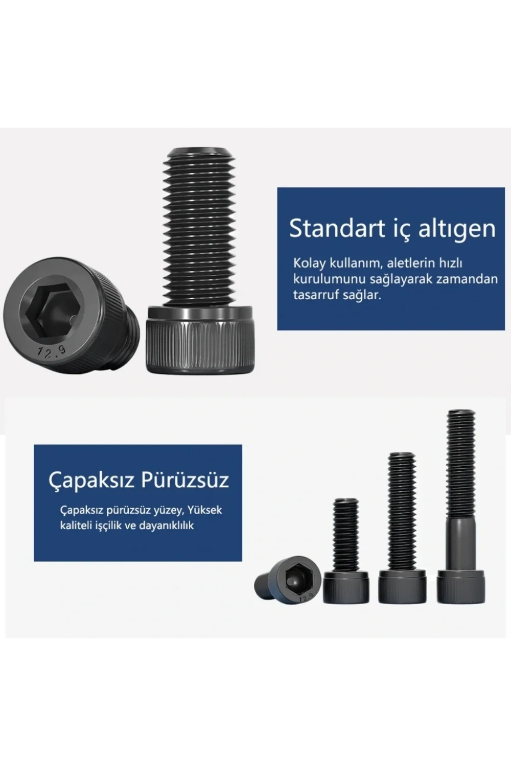 İmbus M8X30mm Cıvata Siyah (Alyan Başlı) DIN912 10 Adet