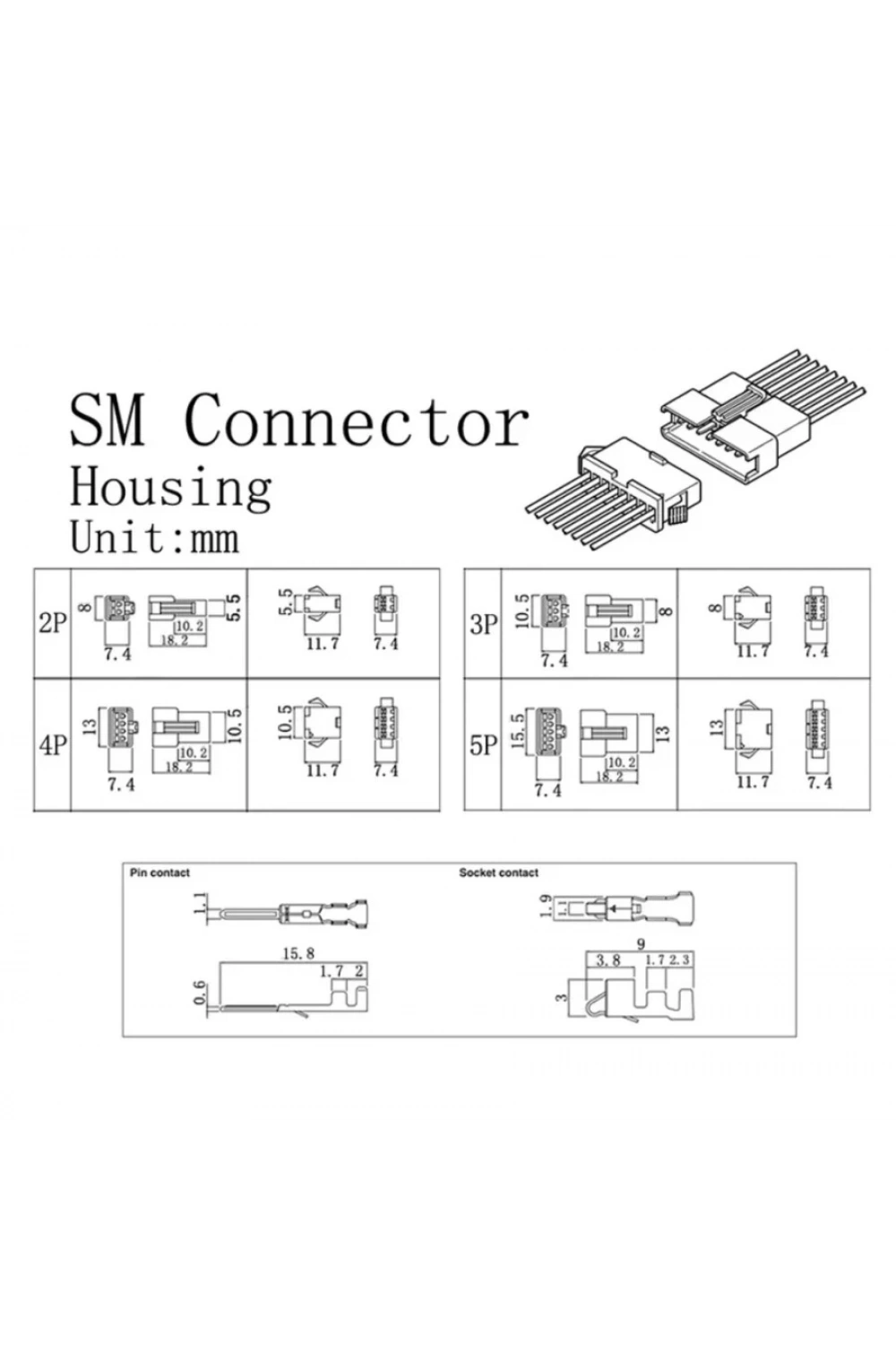 JST-SM 2.54mm 2/3/4/5 Pin Konnektör Seti - 200 Parça