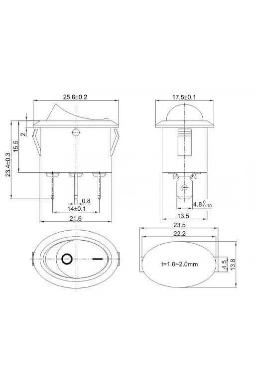 KCD1-115 Oval On/Off Anahtar - 3 Pin
