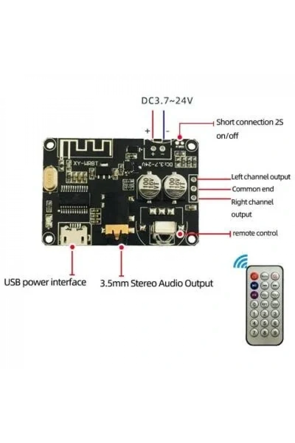 Kumandalı Bluetooth Ses Alıcı Modülü DC 3.7-24V XY-WRBT