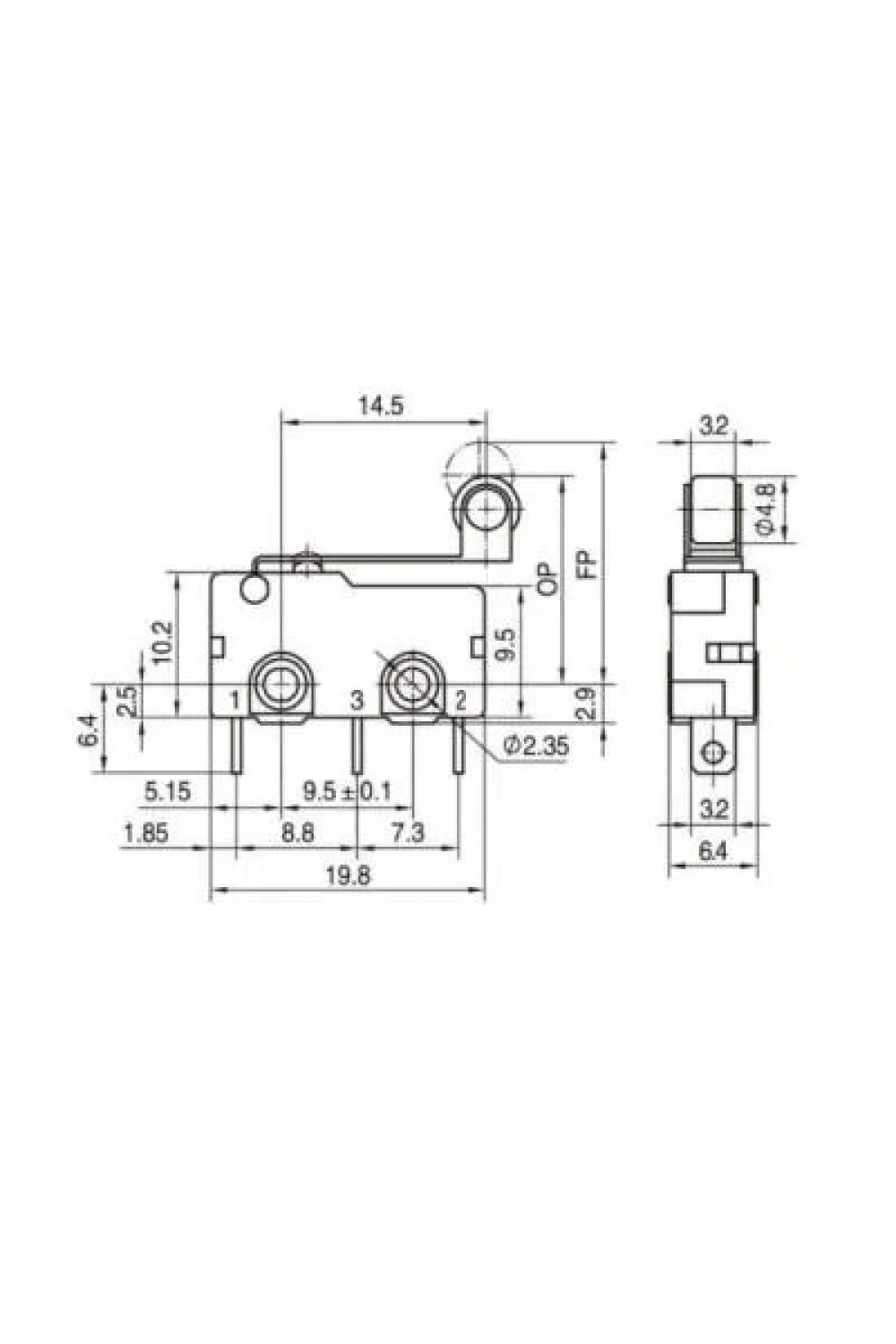 KW11-3Z Micro Switch Makaralı 3-Pin