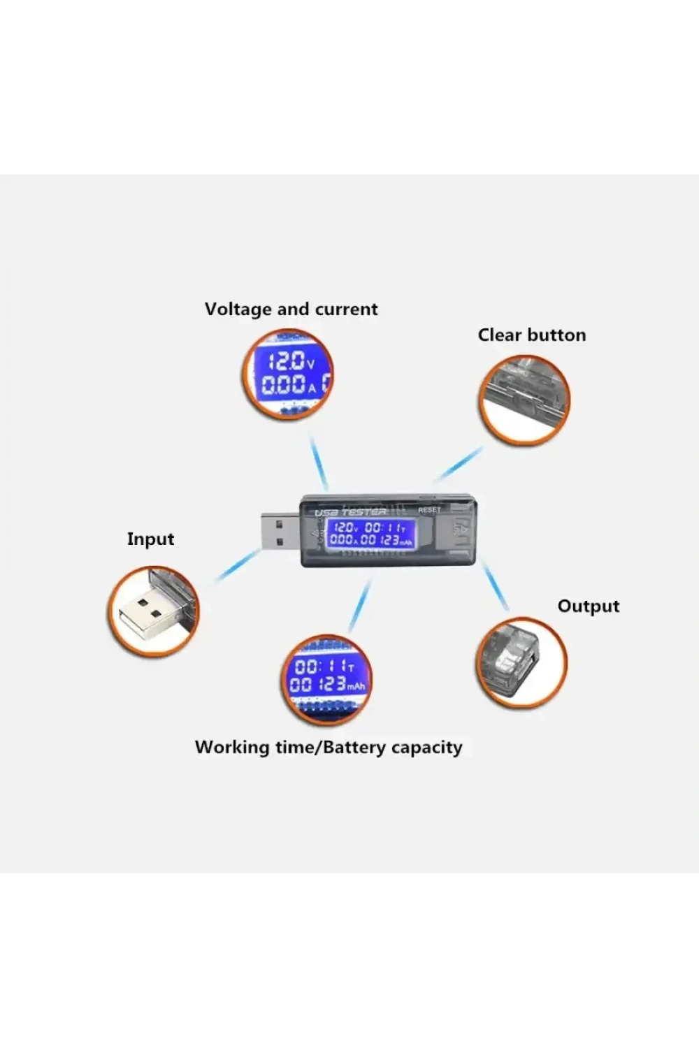 KWS-V20 Led Ekranlı USB Voltmetre Ampermetre USB Şarj ve Kapasite Cihazı