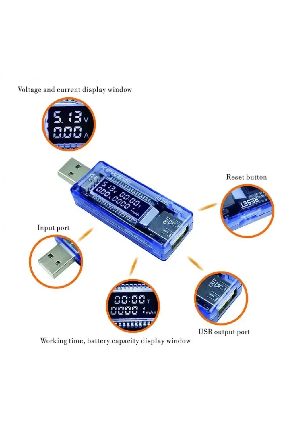 KWS-V20 Led Ekranlı USB Voltmetre Ampermetre USB Şarj ve Kapasite Cihazı