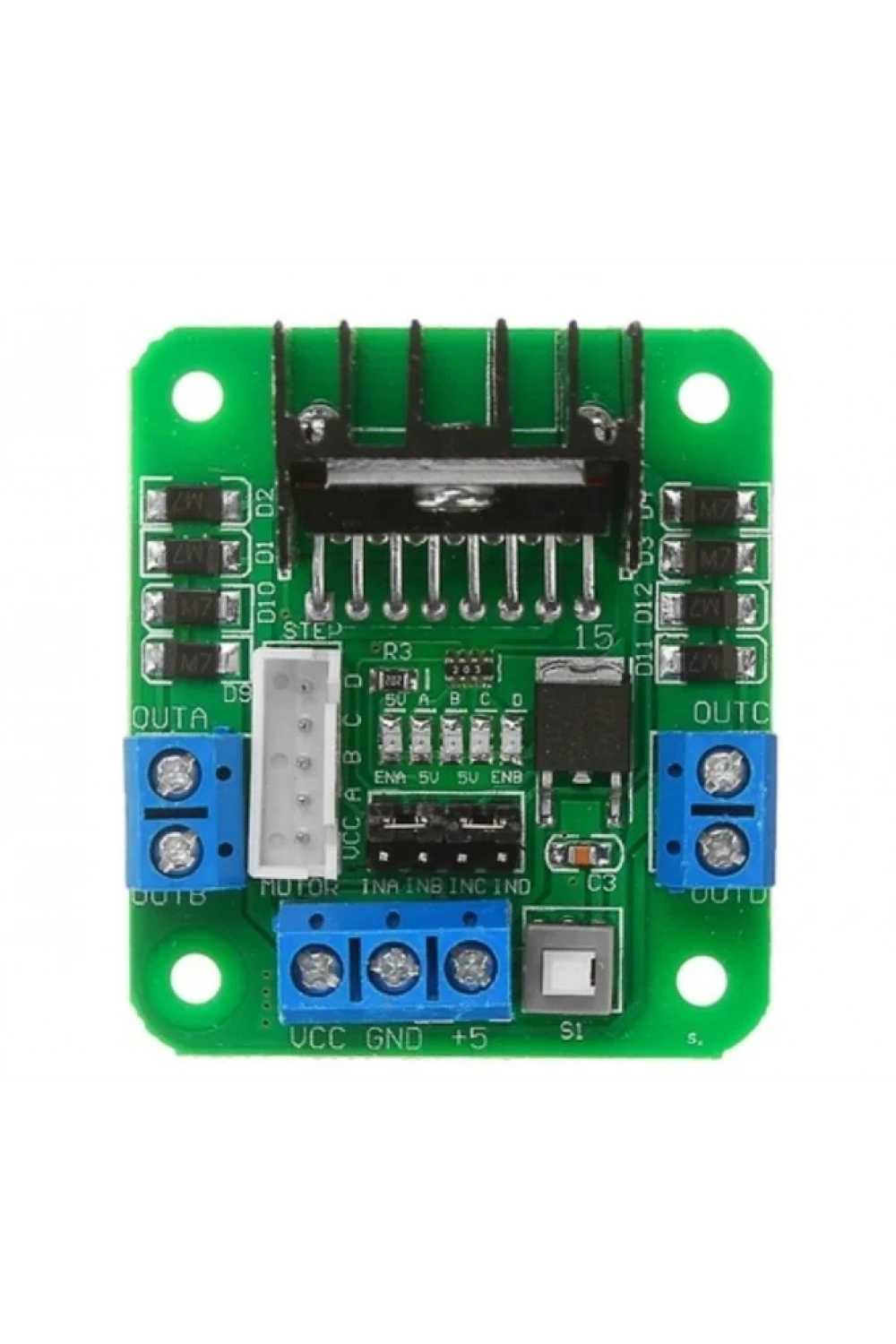 L298N Yeşil Çift H Bridge DC/Step Motor Sürücü Kartı