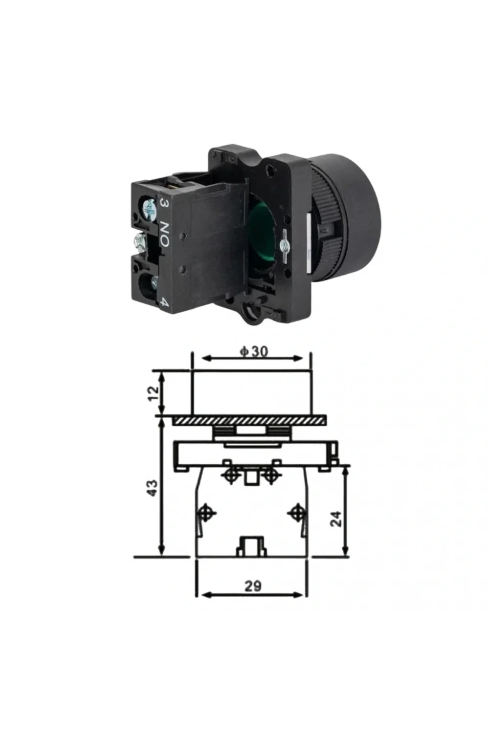 LAY5-EA21 22mm Buton Normalde Açık Kontak Siyah