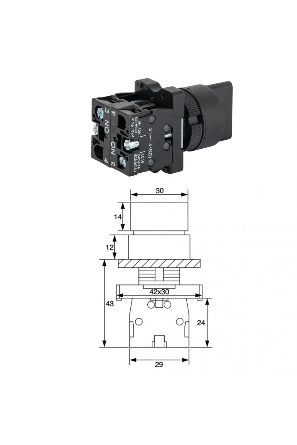 LAY5-ED33 22mm Kısa Mandal Switch 1-0-2 Kalıcı (2NO)