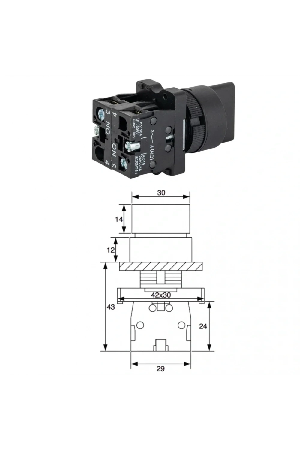 LAY5-ED53 22mm Kısa Mandal Switch 1-0-2 Yaylı (2NO)